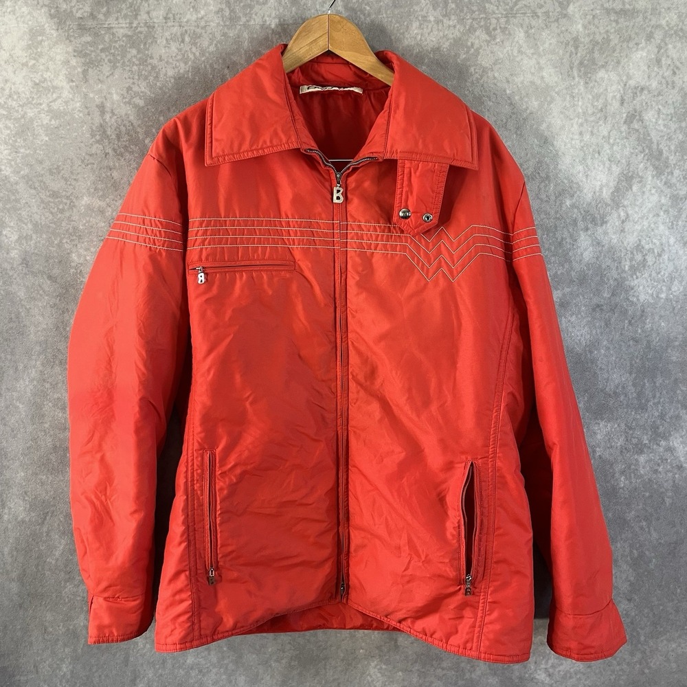 Bogner Ski Jacket Mens Large Red Vintage Contrast Stitch Puffer Coat